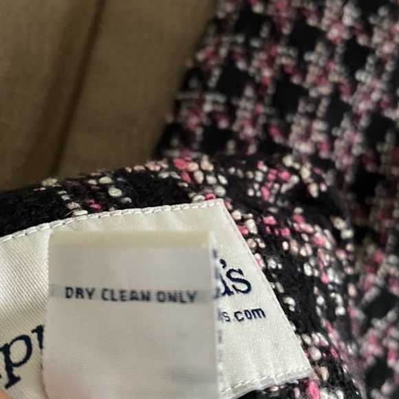 VINTAGE Tweed Structured Blazer Cropped Jacket Black Pink Size 8P - Picture 13 of 13